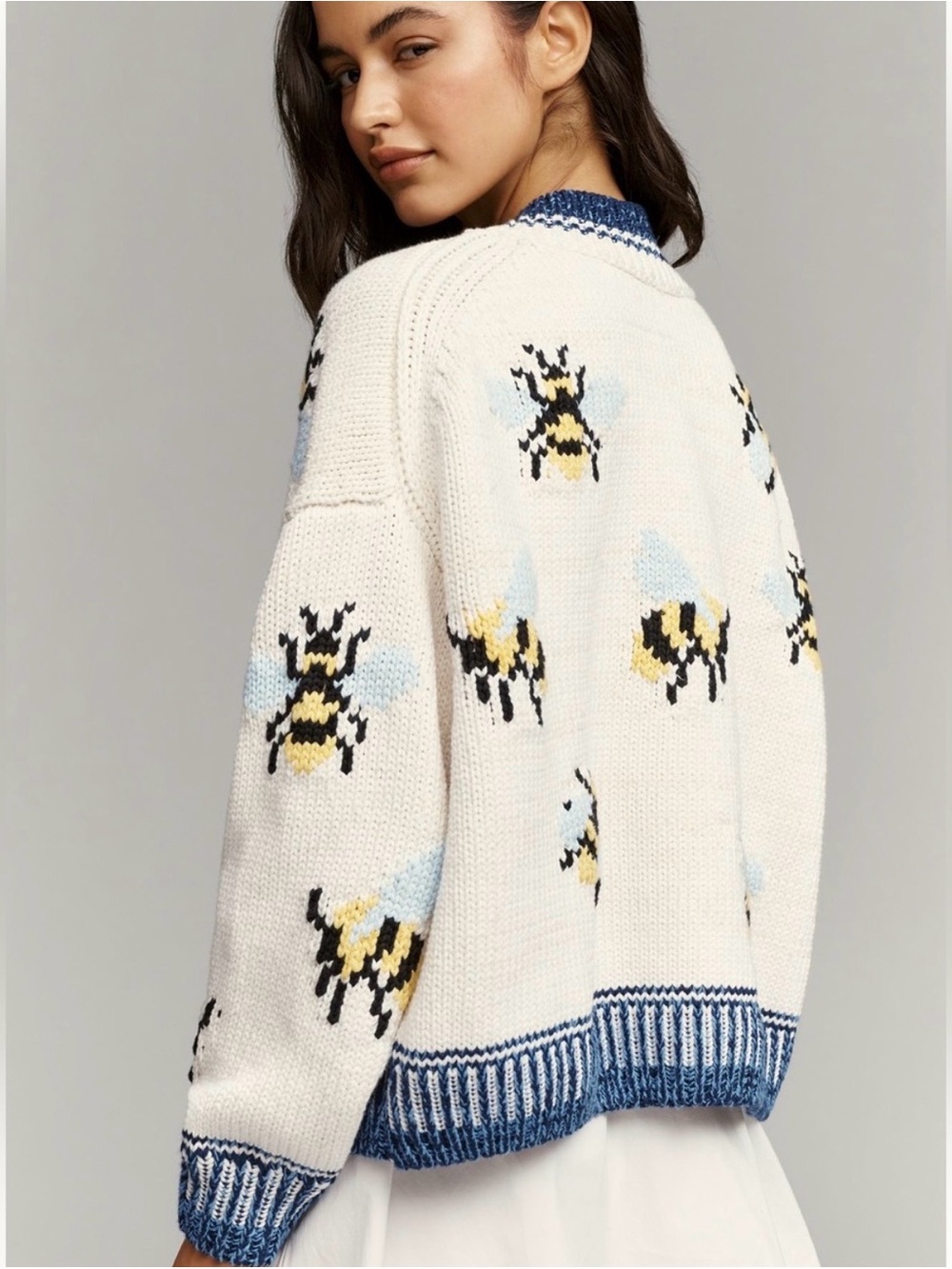 NWT Maeve Anthropologie Bumblebee Bumble Bee Chunky Icon Cardigan Sweater - S - Picture 3 of 8